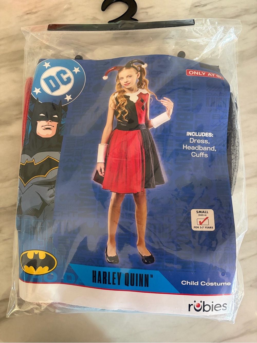 Rubies NWT Girls Harley Quinn Halloween Costume Dress Headband Cuffs Small